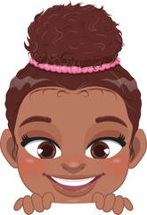 Cute Peekaboo Little Black Girl or American African Kid Peeking Girl Cartoon Design
