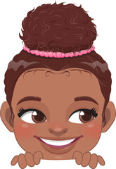 Cute Peekaboo Little Black Girl or American African Kid Peeking Girl Cartoon Design