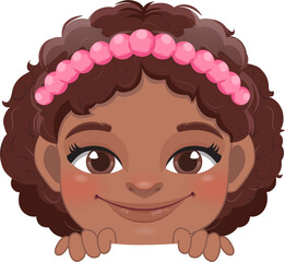 Cute Peekaboo Little Black Girl or American African Kid Peeking Girl Cartoon Design