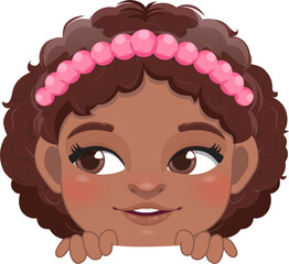 Cute Peekaboo Little Black Girl or American African Kid Peeking Girl Cartoon Design