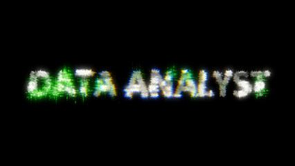 green cybernetical text DATA ANALYST with noise distortion, isolated - object 3D illustration