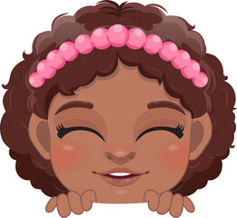 Cute Peekaboo Little Black Girl or American African Kid Peeking Girl Cartoon Design