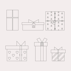 Gift boxes with ribbon line value, outline vector outline, linear style pictogram isolated on white. Symbol, logo illustration. Editable. Set