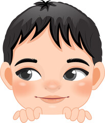 Cute Peekaboo Little Boy or Kid Peeking Boy Cartoon Character
