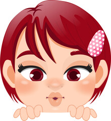 Cute Peekaboo Little Girl or Kid Peeking Girl Cartoon Character