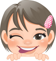 Cute Peekaboo Little Girl or Kid Peeking Girl Cartoon Character