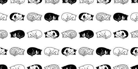 Obraz premium cat seamless pattern kitten sleeping vector calico tile background gift wrapping paper scarf isolated repeat wallpaper cartoon illustration design