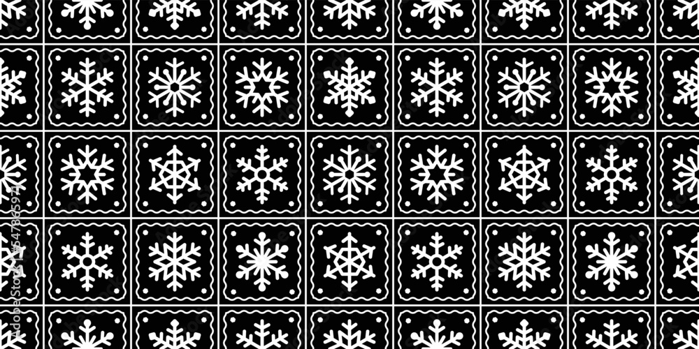 Wall mural Snowflake seamless pattern Christmas checked vector snow Xmas Santa Claus scarf isolated cartoon gift wrapping paper repeat wallpaper tile background illustration doodle design