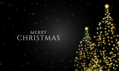 Merry Christmas Background with Tree Gold