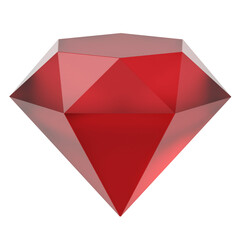 Red diamond, jewelry. 3D rendering. PNG icon on transparent background.