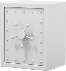 Retro safe with wheel handles. White close storage. PNG icon on transparent background. 3D rendering.