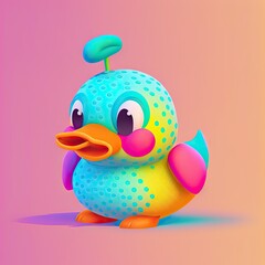 Illustration of a surprised colorful 3d rubber baby duck toy with different colors