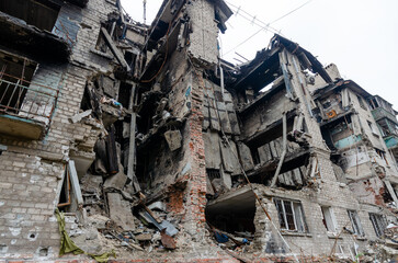 destroyed and burned houses in the city Russia Ukraine war