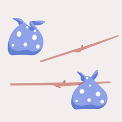 ready to run away ,ready for adoption,isolated on white background, stick and bundle with things