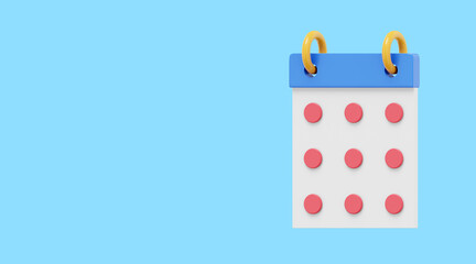 Simple flip calendar. 3D rendering. Icon on blue background , space for text.