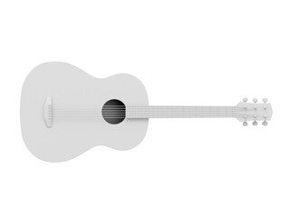 White acoustic guitar, front view. 3D rendering. Icon on white background.