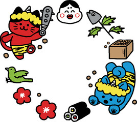 猫と犬の英語節分2月フレーム（シンプル）