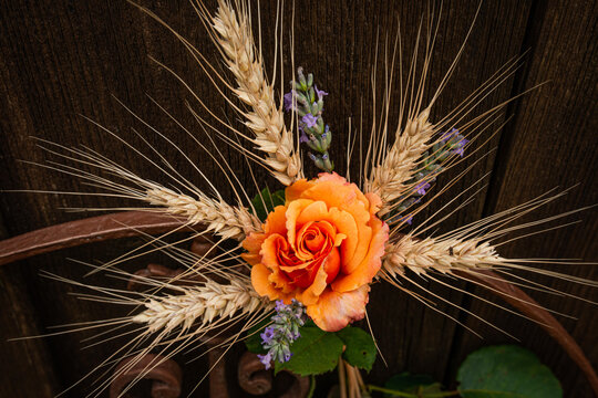 Rose with wheat and lavender