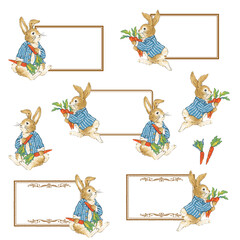 Greeting card material using cute hand-drawn rabbits,,