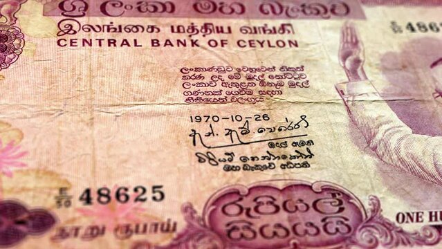 Sri Lanka Sri Lankan Rupee 100 Banknotes, One Hundred Sri Lankan Rupee, Close-up and macro view of the Sri Lankan Rupee, Tracking and Dolly Shots 100 Sri Lankan Rupee banknote Observe and Reserve Side
