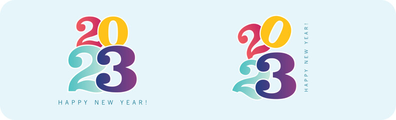 2023 new year. Set of 2023 New Year numbers with gradient color. 2023 Happy New Year logo text design for cover photo. Number design template. Greeting banner template. New year celebration