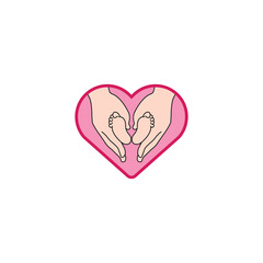 Heart shape consisting of two hands joining. Hands and heart icon.