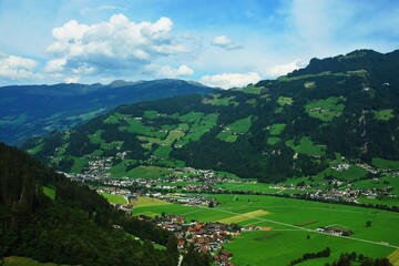 Fototapeta na wymiar Austrian Alps - view of the valley to the village of Schwendau