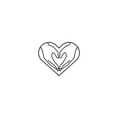 Heart shape consisting of two hands joining. Hands and heart icon.