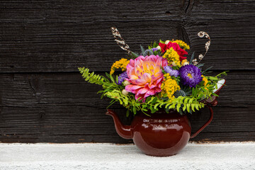 Autumn flower bouquet with dahlia