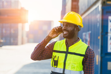industry male worker using cellphone calling contact people with happy smile good expression