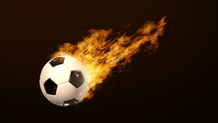 Fototapeta premium Animated soccer Ball on Fire Burning rotating soccer ball bright flamy symbol on the black background 3D rendering