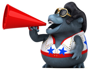 Fun 3D cartoon illustration of a rocker gorilla