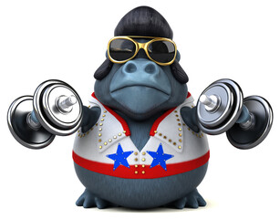 Fun 3D cartoon illustration of a rocker gorilla