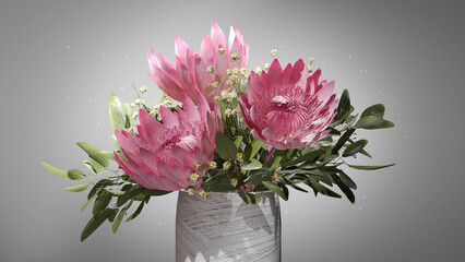 butterfly on white flower cluster of a Butterfly bush, feeding on nectar and pollinating the flower 3D rendering