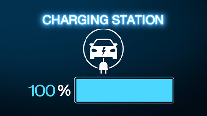 Fototapeta premium Electric car dashboard display. Electric Car Charging Indicating the Progress of the Charging, electric vehicle battery indicator showing an increasing battery charge