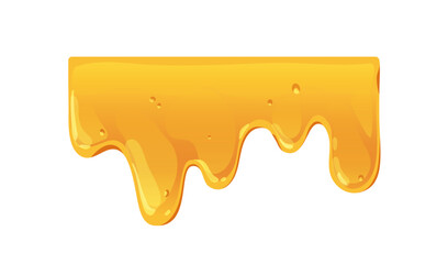 Gold bee honey flowing down. Amber maple syrup wave, sweet caramel melting, dripping. Fluid liquid molten candy leaking, streaming. Flat graphic vector illustration isolated on white background
