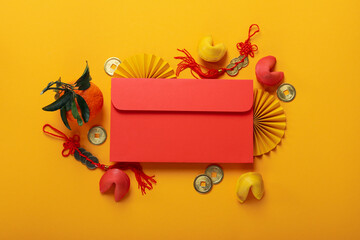 Fototapeta premium Concept of Happy Chinese new year, top view
