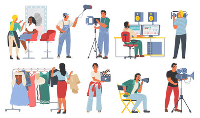Film crew vector set cinema production studio