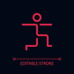 Warrior pose pixel perfect color linear ui icon for dark theme. Stretching exercise. Yoga. Outline isolated user interface pictogram. GUI, UX design for night mode. Editable stroke. Arial font used