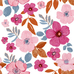 seamless pattern with flowers. Wild roses. Hand drawn watercolor
