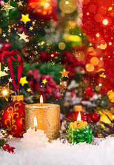 Beautiful Christmas background with a Christmas tree. Selective focus.