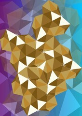 The illustrations and clipart. A portrait view, Gold on a gradient blue and purple background.