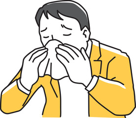 鼻をかむ男性