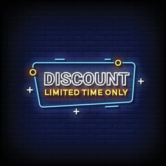 Fototapeta premium Neon Sign discount limited time only with brick wall background vector