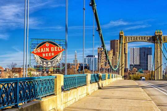The Father Louis Hennepin Bridge in downtown Minneapolis Minnesota