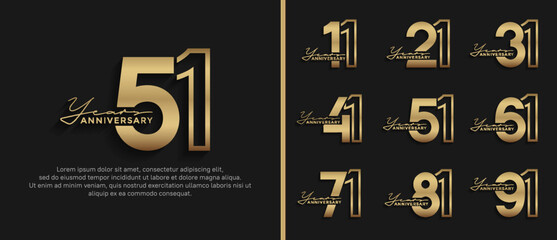 set of anniversary logo style golden color on black background for celebration