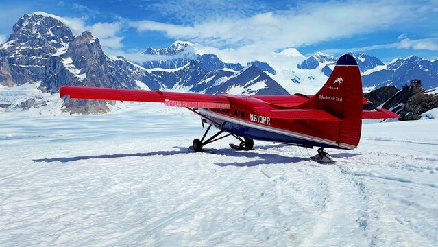 Closeup Shot Of An Air Taxi Landed On The Denali Mountain