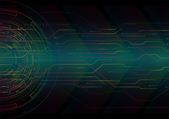 Fototapeta premium Futuristic high computer technology illustration. Hi-tech digital technology background. Abstract sci fi design colorful rainbow pattern on gradient green black
