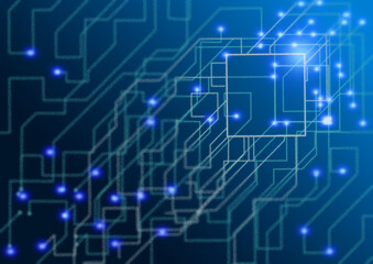 Abstract blue background. Selective focus of connected lines, dots. Technology and Science connection digital data. Big data tech