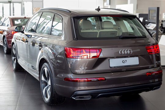 Russia, Izhevsk - September 11, 2019: New modern Q7 Quattro in the Audi showroom. Famous world brand.